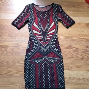 Black, red and gold midi dress